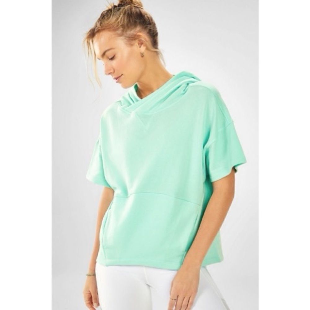 Fabletics Thrive Blue Short Sleeve Hoodie